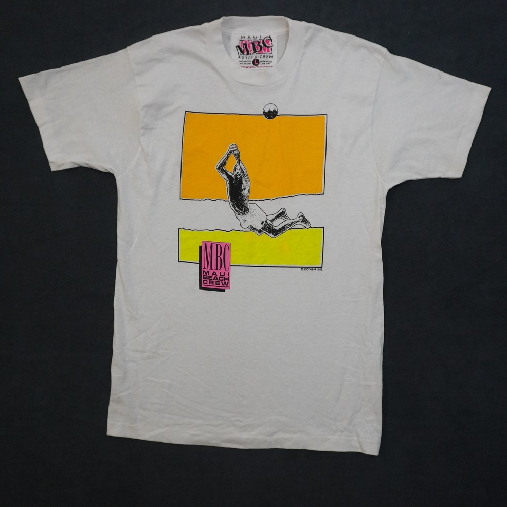 Vtg 1989 Maui Beach Crew T Shirt Mens Large White Single Stitch MBC Volleyball